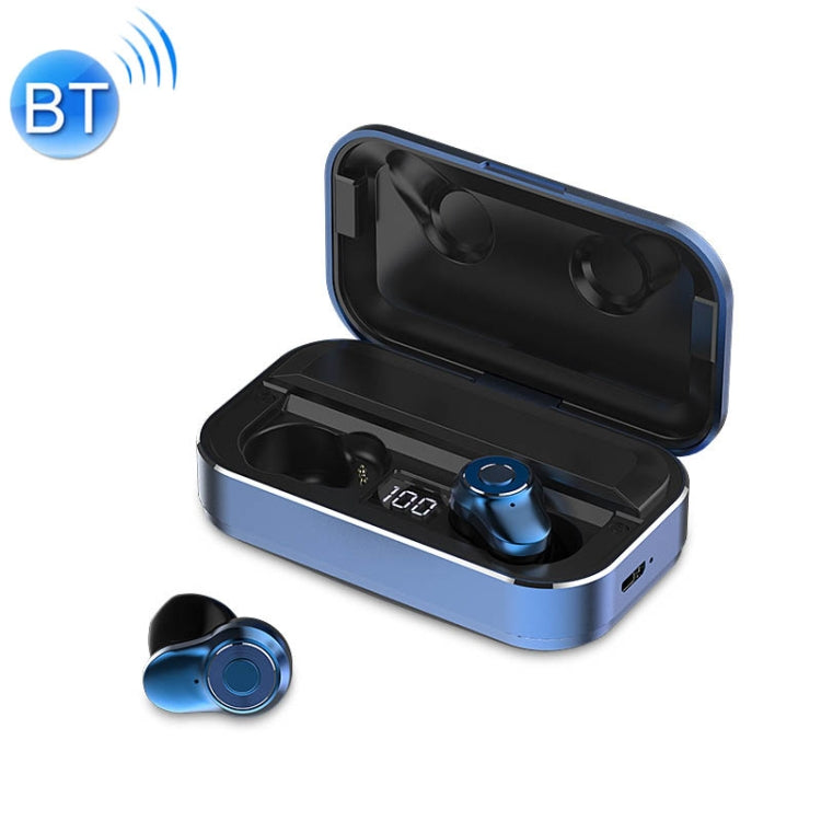 A6 TWS Bluetooth 5.0 Touch Wireless Bluetooth Headphones with Charging Box and LED Smart Digital Display Voice Assistant Memory Connection and HD Call (Blue)