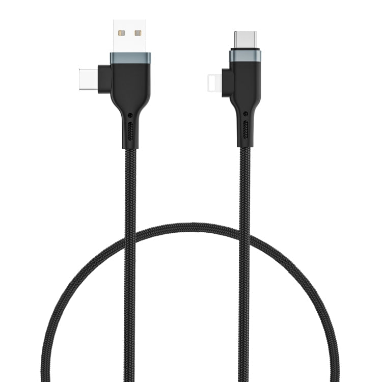 Wiwu PT06 4 en 1 USB + USB-C / TYP-C A USB-C / Tipo-C + 8 PIN Cable de Datos de platino longitud del Cable: 1.2m (Negro)