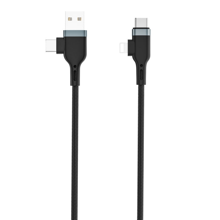 Wiwu PT06 4 en 1 USB + USB-C / TYP-C A USB-C / Tipo-C + 8 PIN Cable de Datos de platino longitud del Cable: 1.2m (Negro)