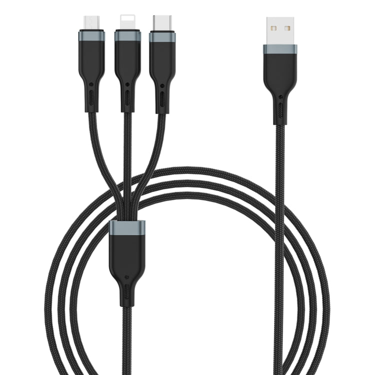 WIWU PT05 3 en 1 USB a USB-C / Tipo-C + 8 PIN + Micro USB Cable de Datos de platino longitud del Cable: 1.2m (Negro)