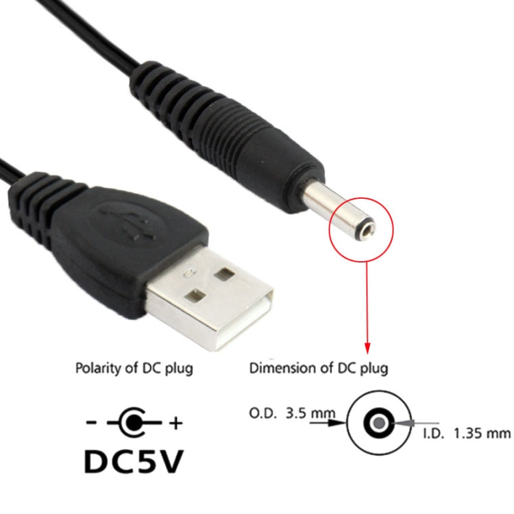 USB Male to DC 3.5x1.35mm Power Cable Length: 1.2m (Black)