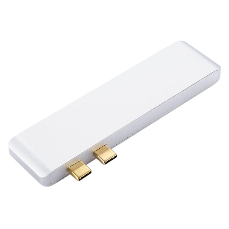 6 en 1 Alliage d'Aluminium Multifonction 5Gbps Taux de Transfert Double Adaptateur Hub USB-C / Type C avec 2 Ports USB 3.0 et 2 Ports USB-C / Type C Carte SD... vers Fente pour Carte TF Pour Macbook 2015/2016/2017 (Argent )