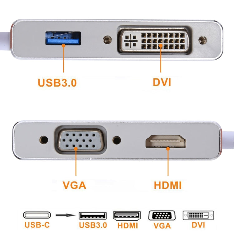 4 en 1 Hub USB-C / Type-C a VGA y DVI y HDMI y Adaptador USB Para Galaxy S9 y S9 + y S8 y S8 + y Note 8 / HTC 10 / Huawei Mate 10 y Mate 10 Pro y P20 y P20 Pro / MacBook de 12 pulgadas / MacBook Pro