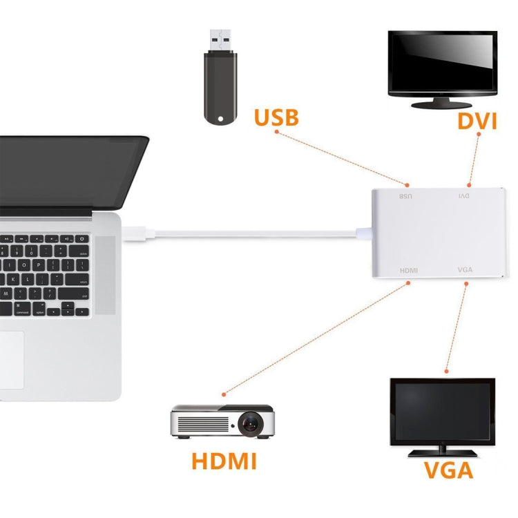 4 en 1 Hub USB-C / Type-C a VGA y DVI y HDMI y Adaptador USB Para Galaxy S9 y S9 + y S8 y S8 + y Note 8 / HTC 10 / Huawei Mate 10 y Mate 10 Pro y P20 y P20 Pro / MacBook de 12 pulgadas / MacBook Pro