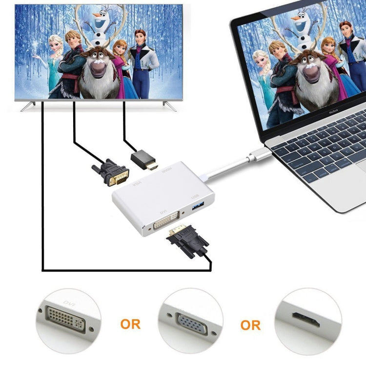 4 in 1 USB-C / Type-C to VGA &amp; DVI &amp; HDMI Hub &amp; USB Adapter For Galaxy S9 &amp; S9+ &amp; S8 &amp; S8+ &amp; Note 8 / HTC 10 / Huawei Mate 10 &amp; Mate 10 Pro &amp; P20 &amp; P20 Pro / MacBook 12-inch / MacBook Pro