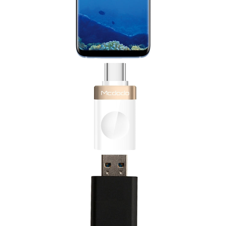 Mcdodo OT-1942 USB-C / Type-C a USB 3.0 AF Adaptador OTG de Carga de transmisión de Datos Para Galaxy S8 y S8 + / LG G6 / Huawei P10 y P10 Plus / Xiaomi Mi6 y Max 2 y otros Teléfonos Inteligentes tamaño: 32 x 12 x 7 mm (Dorado)