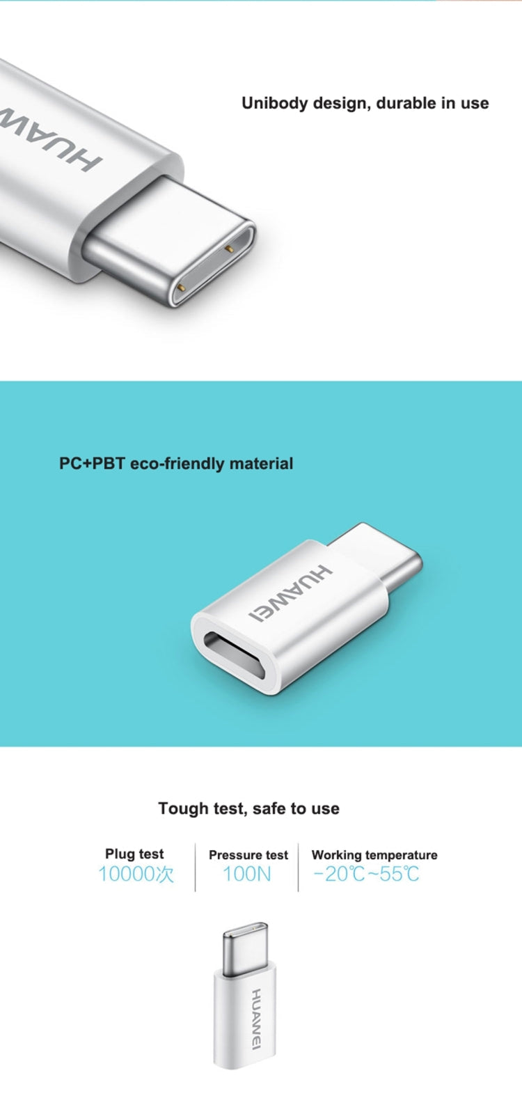 Huawei AP52 USB-C / Type-C 3.1 to Micro USB Data transmission Charging OTG Adapter Size: 21.6 x 11 x 5.5 mm For Galaxy S8 and S8+ / LG G6 / Huawei P10 and P10 Plus / Xiaomi Mi 6 and Max 2 and other Smart Phones (White)