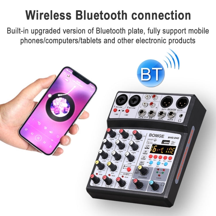 BMG-04D Tarjeta de sonido Mini mezclador Bluetooth USB de 4 canales Enchufe de la UE (Blanco)