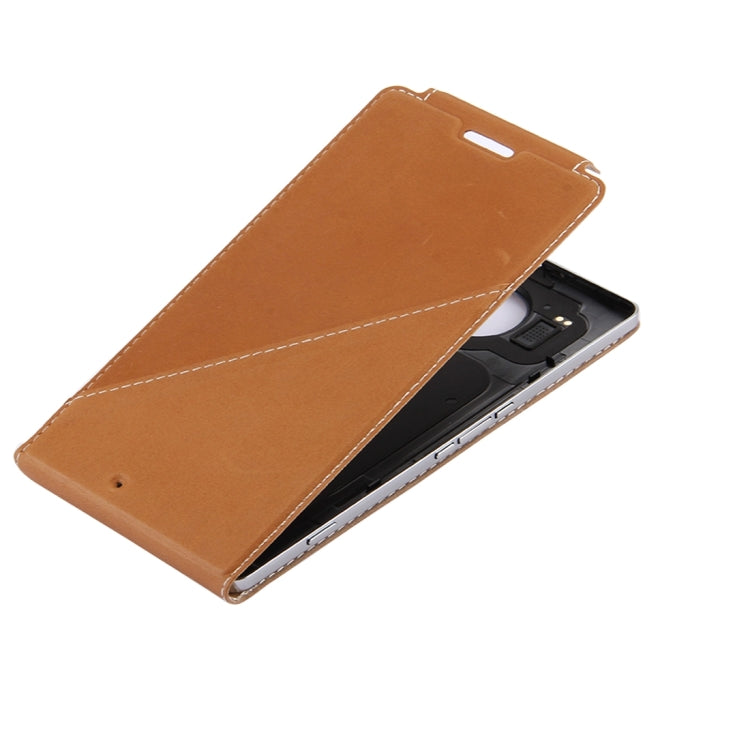 Étui en cuir véritable à rabat vertical + coque arrière de charge standard sans fil QI pour Microsoft Lumia 950 XL (marron)