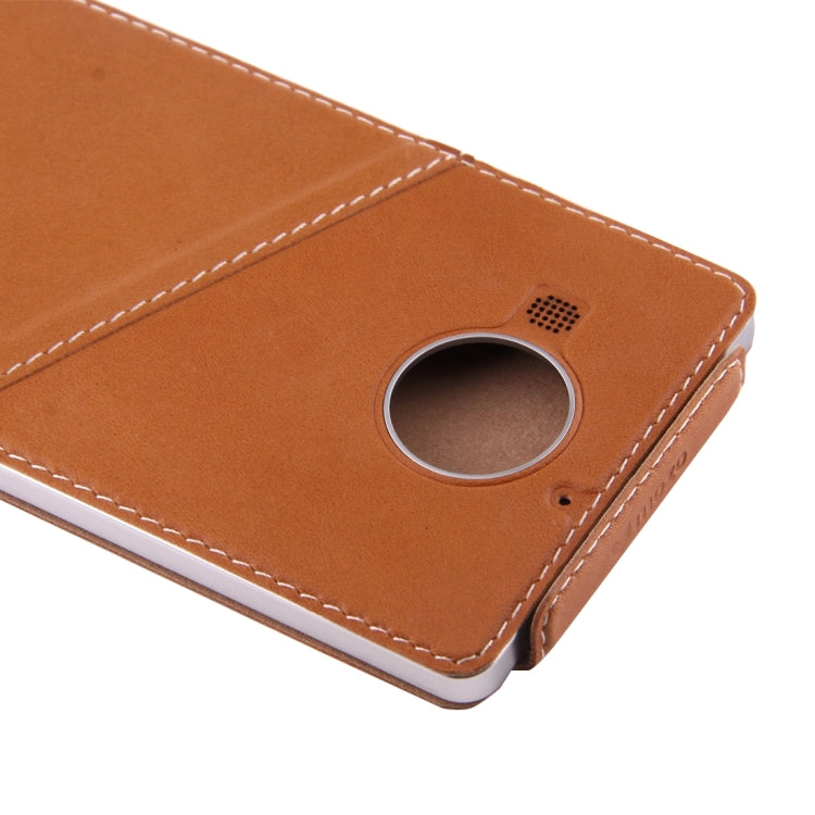 Vertical Flip Genuine Leather Case + QI Wireless Standard Charging Back Shell for Microsoft Lumia 950 XL (Brown)