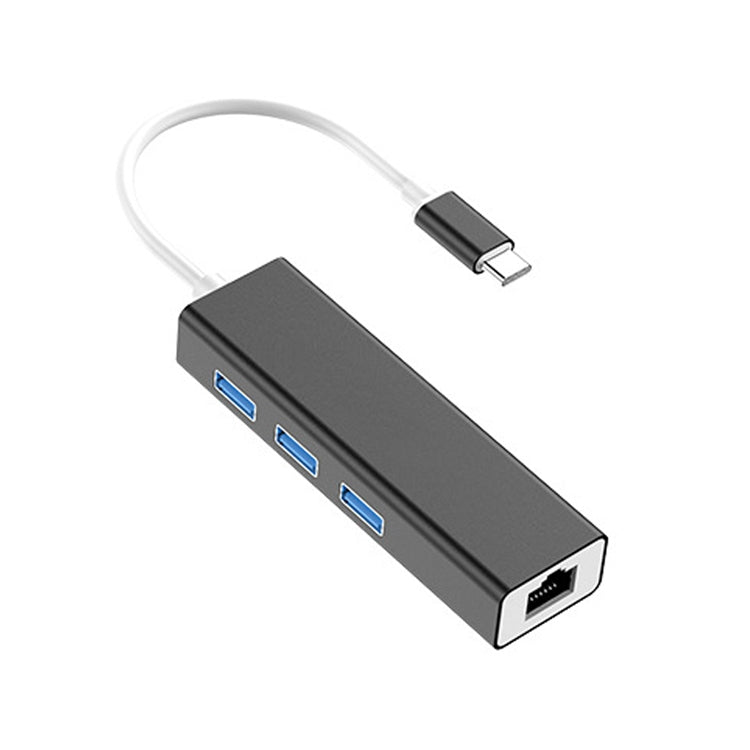 Adaptateur de convertisseur USB-C / Type-C vers RJ45 Fast Ethernet et 3 x USB 3.0 HUB (Noir)