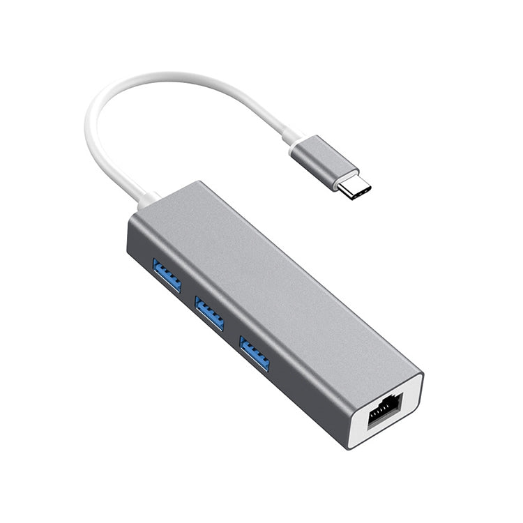 USB-C / Type-C to RJ45 Fast Ethernet and 3 x USB 3.0 HUB Converter Adapter (Grey)