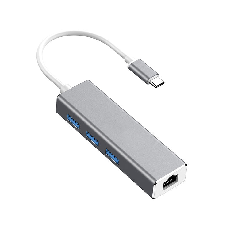 USB-C / Type-C vers Gigabit Ethernet RJ45 et 3 x USB 3.0 Adaptateur Convertisseur HUB Ordinateur Externe Tablette Téléphone Universel (Gris)
