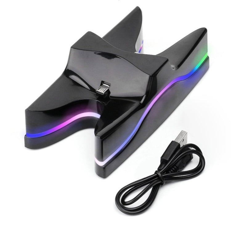 Forme spéciale UFO 2 x support de station de charge USB / support de charge de contrôleur pour Playstation 4 PS4 avec LED multicolore (noir)