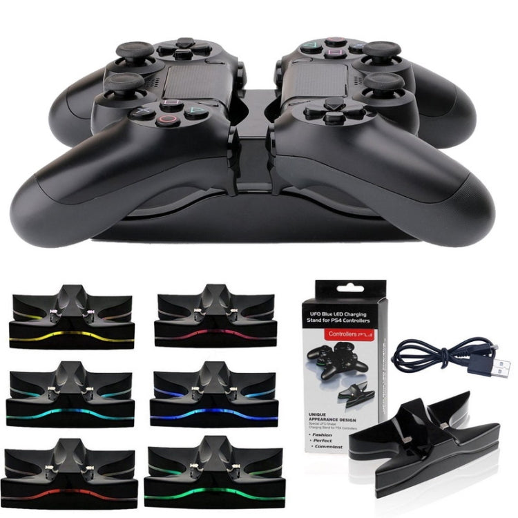 Forme spéciale UFO 2 x support de station de charge USB / support de charge de contrôleur pour Playstation 4 PS4 avec LED multicolore (noir)