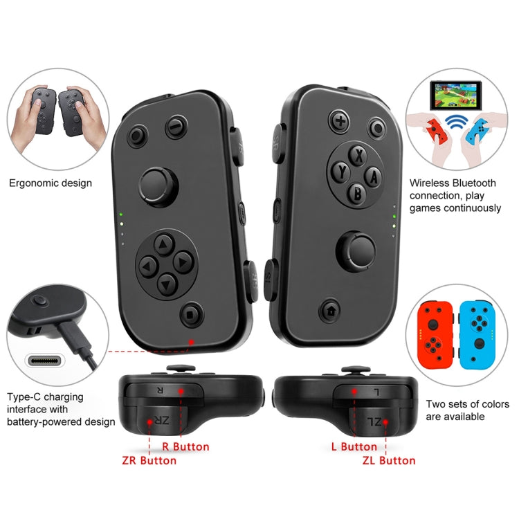 Left and Right Wireless Bluetooth Game Controller Gamepad For Switch Joy-con (Black)
