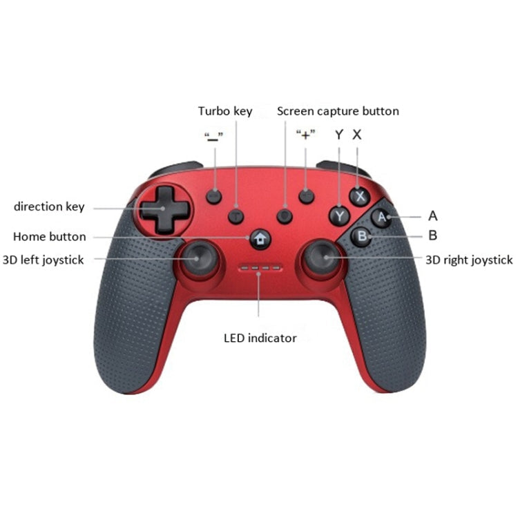 Wireless Bluetooth Gamepad Game Controller For Switch Pro Support Turbo Function (Red)