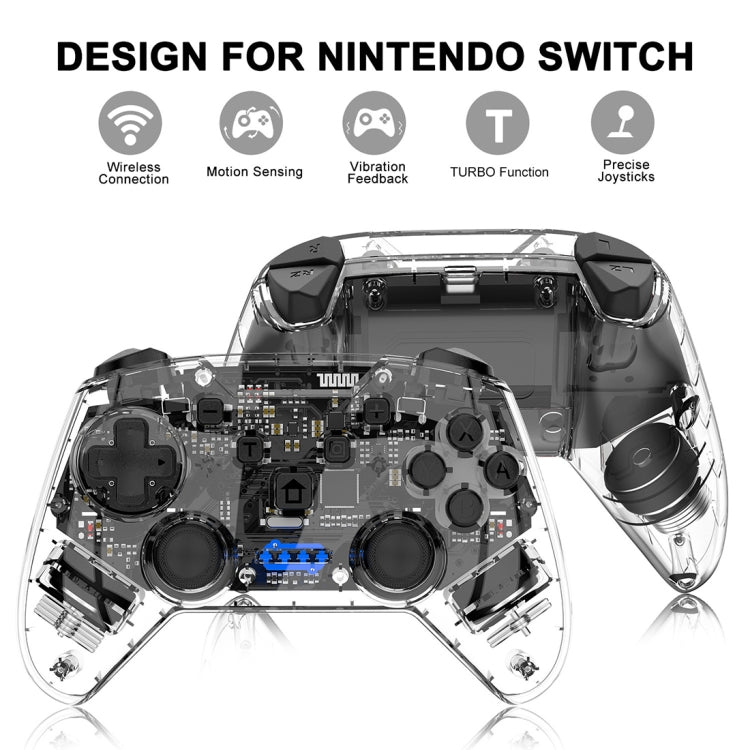 YS01 For Switch Pro Wireless Bluetooth Transparent GamePad Game Handle Controller (Black)