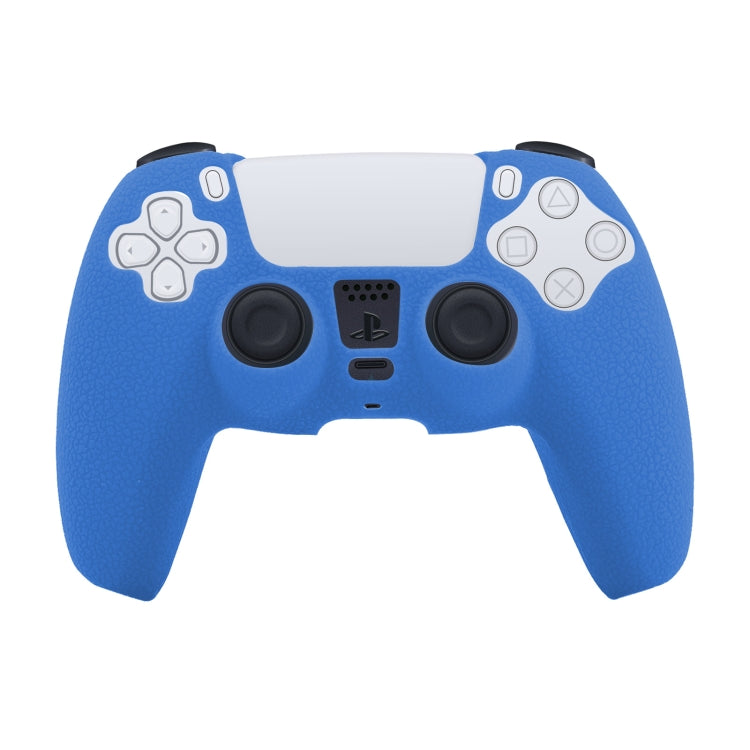Étui de protection en silicone texturé cuir pour PS5 (bleu)