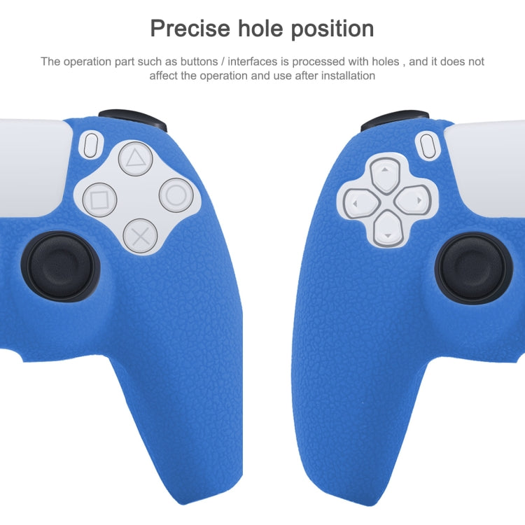 Leather Texture Silicone Protective Case for PS5 (Blue)