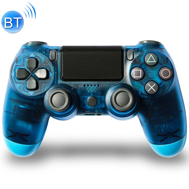 Contrôleur de poignée de jeu Bluetooth sans fil transparent avec lampe pour PS4 version américaine (bleu)