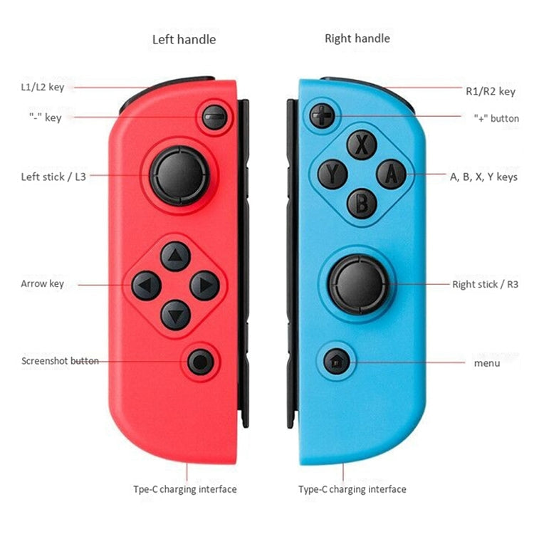 Left and Right Bluetooth Wireless Gamepad Joypad Game Controller For Switch (Blue+Red)