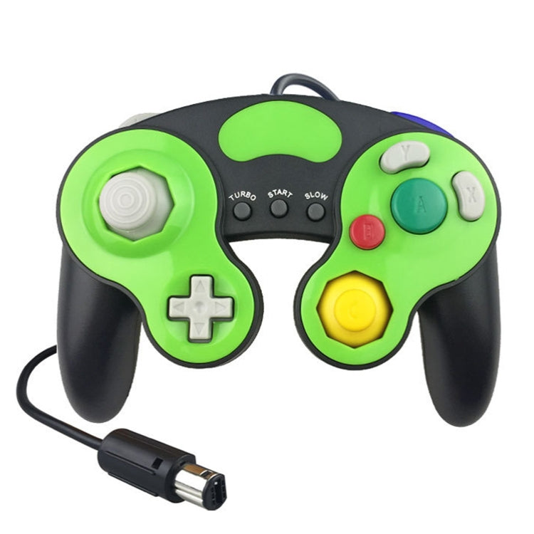 Contrôleur de poignée de jeu avec câble de bande décorative à trois points pour Nintendo NGC (noir + vert)