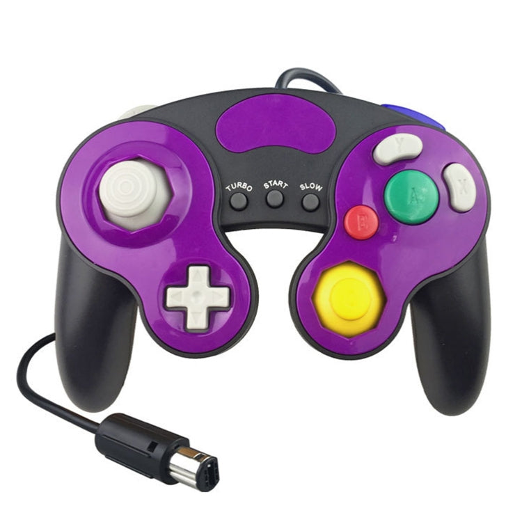 Contrôleur de poignée de jeu avec câble de bande décorative à trois points pour Nintendo NGC (bleu bébé + violet)