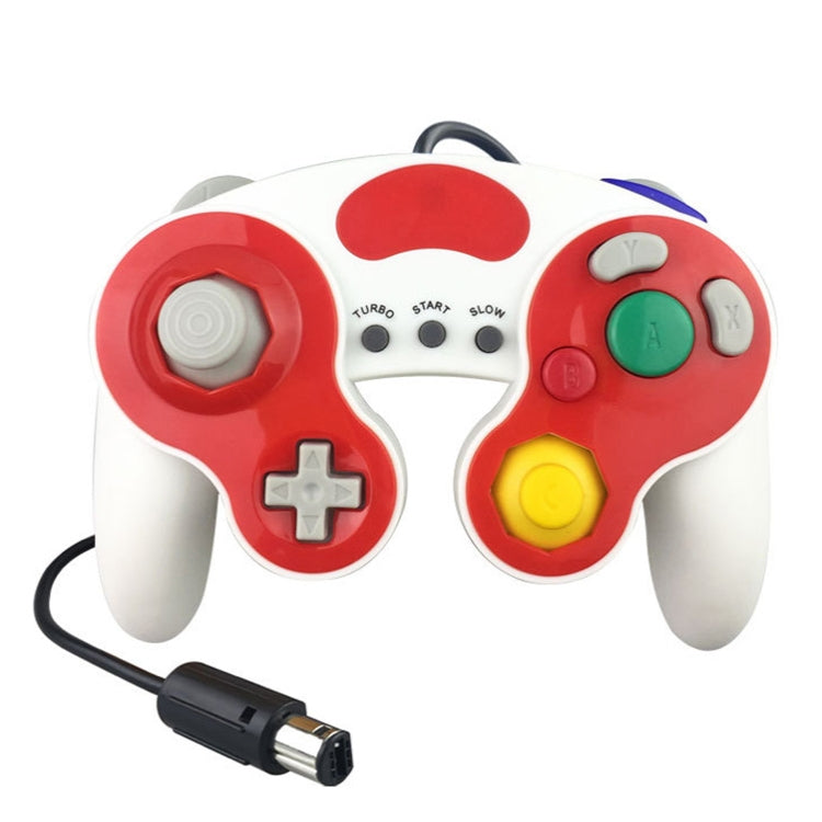 Contrôleur de poignée de jeu avec câble de bande décorative à trois points pour Nintendo NGC (rouge + blanc)