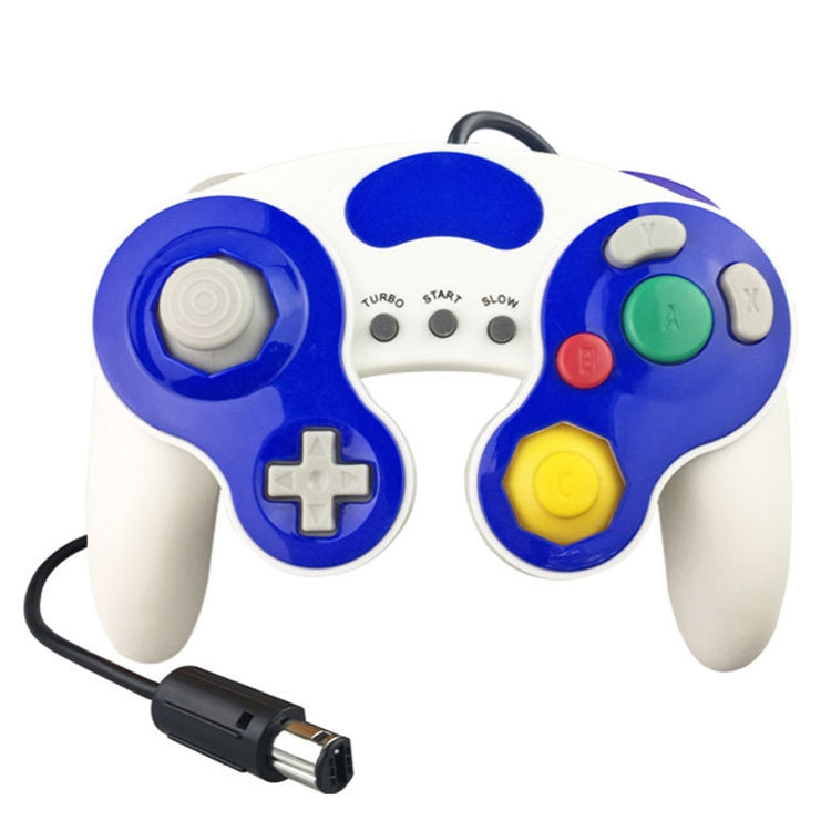 Contrôleur de poignée de jeu avec câble de bande décorative à trois points pour Nintendo NGC (blanc bleu)