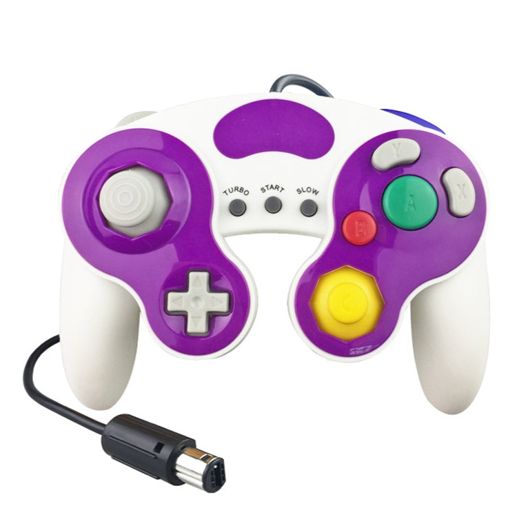 Contrôleur de poignée de jeu avec câble de bande décorative à trois points pour Nintendo NGC (blanc + violet)