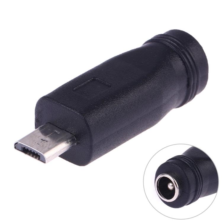 Convertidor de Corriente DC 5.5 x 2.1 mm Hembra a Micro USB Macho (Negro)