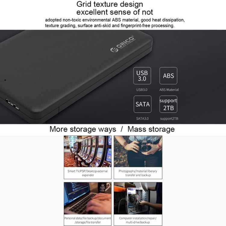 ORICO 2577U3 Grid Texture Design 2.5 Inch USB 3.0 ABS Hard Drive Enclosure Box (Black)