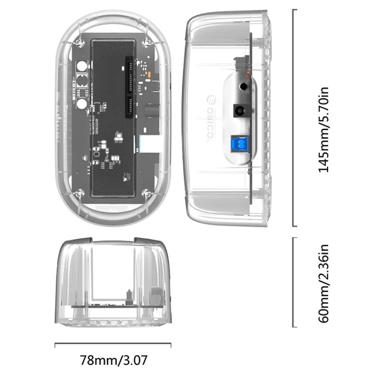 ORICO 6139U3 Estación de acoplamiento de Disco Duro transparente SATA a USB 3.0 de 2.5 / 3.5 pulgadas (transparente)