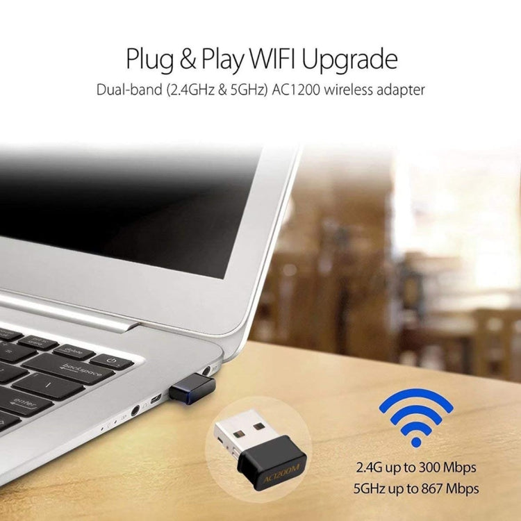 AC1200Mbps 2.4GHz y 5GHz Adaptador WiFi USB 2.0 de Doble Banda Tarjeta de red externa (Negro)