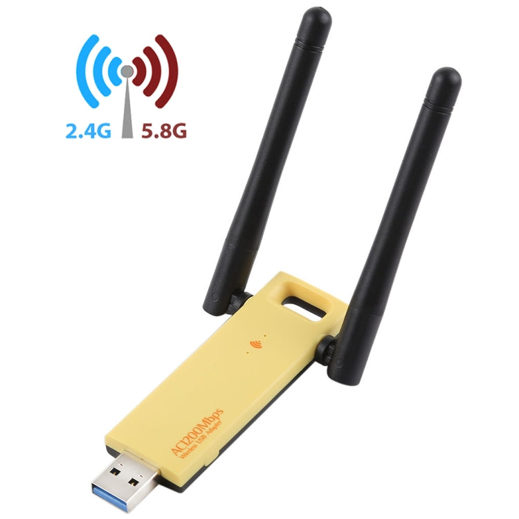 AC1200Mbps 2.4GHz y 5GHz Adaptador WiFi USB 3.0 de Doble Banda Tarjeta de red externa con 2 Antenas externas (Amarillo)