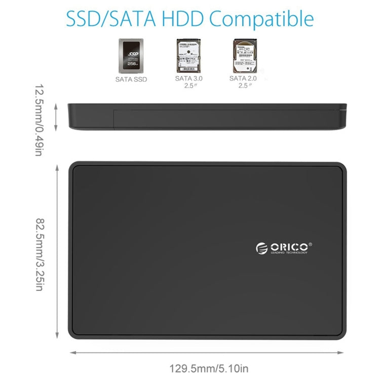 ORICO 2588US3 USB3.0 External Hard Drive Enclosure Storage Box For Laptop 2.5 inch 9.5mm SATA HDD/SSD (Black)