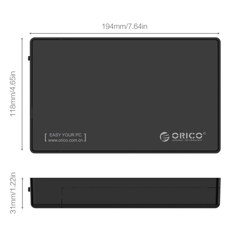 ORICO 3588C3 SATA 3.0 a USB-C / Type-C 2.5 / 3.5 pulgadas SSD / SATA HDD Soporte de almacenamiento de Carcasa Protocolo UASP (Negro)