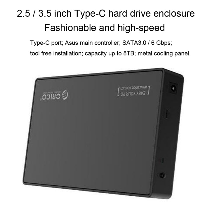 ORICO 3588C3 SATA 3.0 vers USB-C / Type-C 2,5 / 3,5 pouces SSD / SATA HDD Prise en charge du stockage Protocole UASP (Noir)