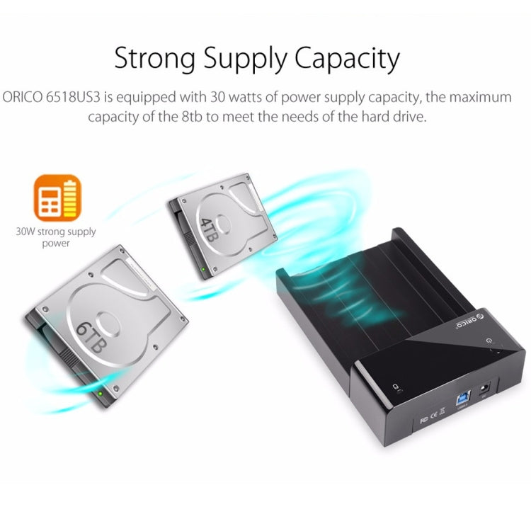 ORICO 6518US3 USB 3.0 Type-B 2.5 / 3.5 pulgadas Estación de acoplamiento HDD sin Herramientas Caja de almacenamiento externo Caja de Disco Duro (Negro)