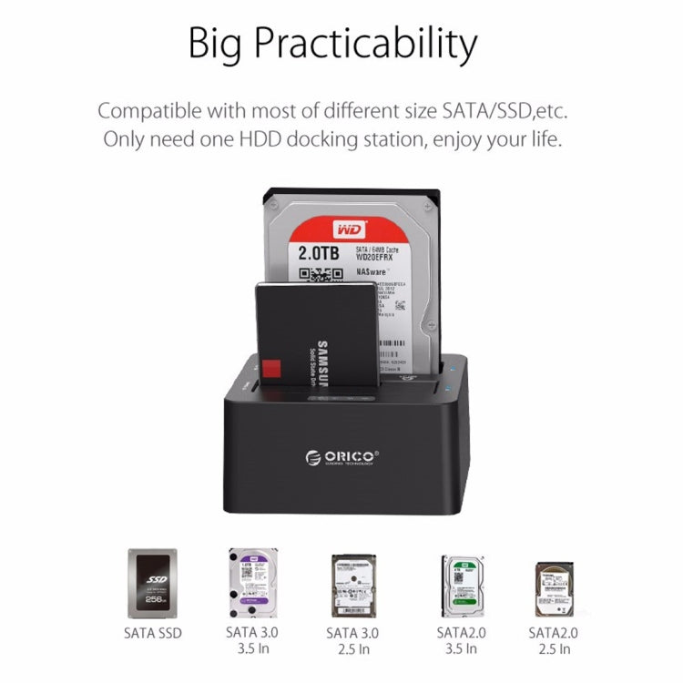 ORICO 6629US3-C 2-bay USB 3.0 Type-B 2.5-inch / 3.5-inch SATA HDD / SSD External Storage Enclosure Hard Drive Enclosure (Black)