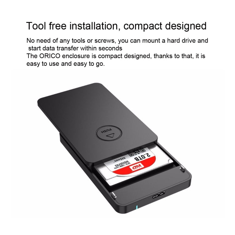 ORICO 2569S3 USB3.0 Micro-B External Hard Drive Enclosure Storage Box For 9.5mm 2.5 inch SATA HDD/SSD (Black)