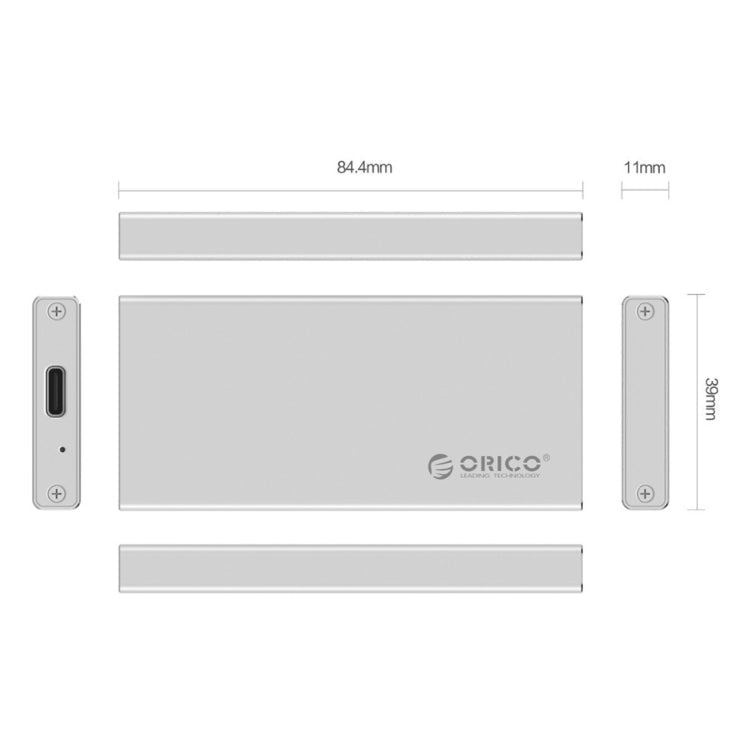 ORICO MSA-UC3 USB 3.1 Tipo C Caja de almacenamiento externo de Aluminio Caja de Disco Duro Para SSD M-SATA de 50 mm x 30 mm (Plata)