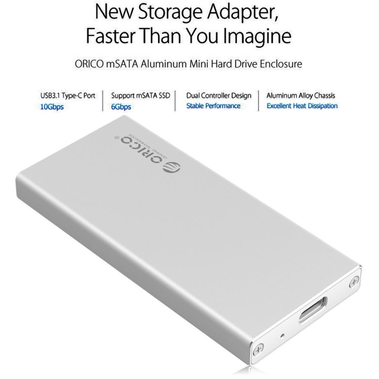ORICO MSA-UC3 USB 3.1 Type C Aluminum External Storage Enclosure Hard Drive Enclosure for 50mm x 30mm M-SATA SSD (Silver)