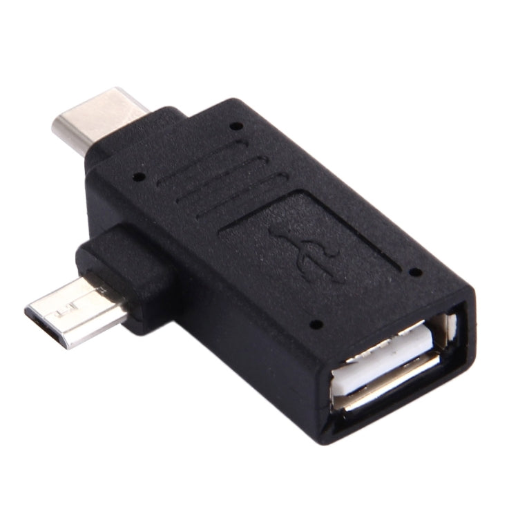 Adaptador USB-C / Type-C Macho + Micro USB Macho a USB 2.0 Hembra (Negro)