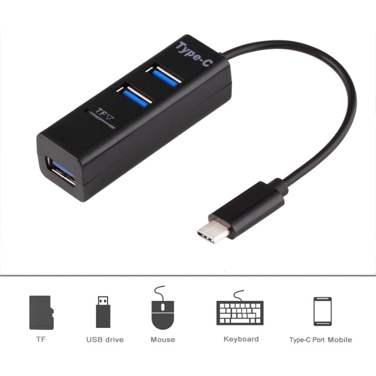 2 in 1 USB 3.1 USB-C / Type-C to USB 2.0 COMBO 3 Port HUB + TF Card Reader (Black)