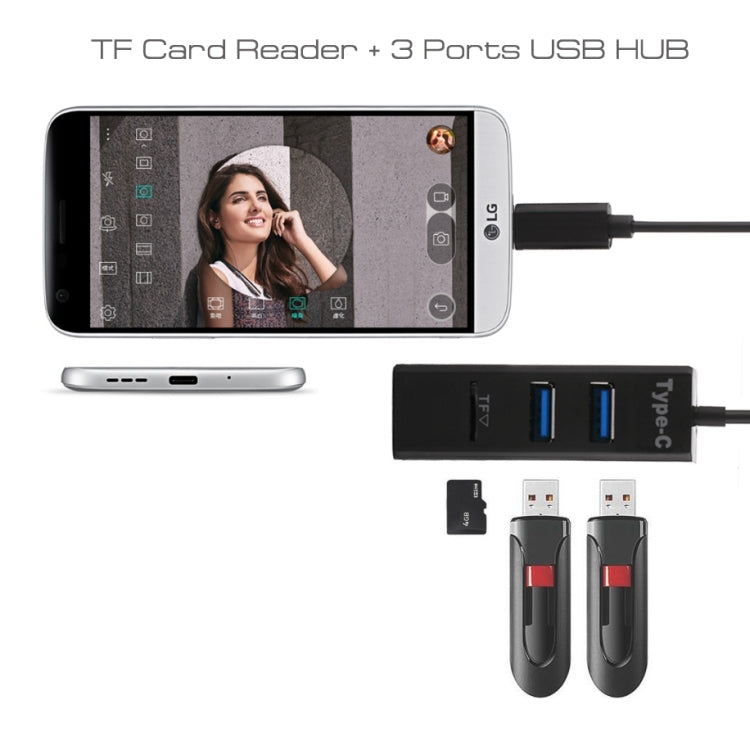 2 in 1 USB 3.1 USB-C / Type-C to USB 2.0 COMBO 3 Port HUB + TF Card Reader (Black)