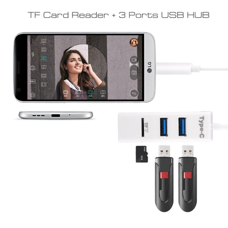 2 en 1 USB-C / Type-C 3.1 vers USB 2.0 COMBO HUB 3 ports + lecteur de carte TF (Blanc)