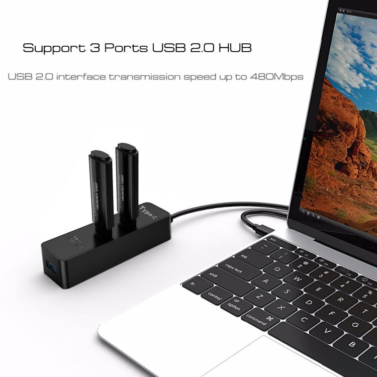 2 en 1 USB 3.1 USB-C / Type-C a USB 2.0 COMBO 3 Puertos HUB + Lector de Tarjetas TF (Negro)