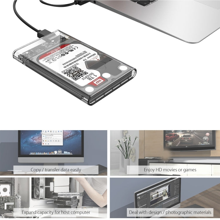 ORICO 2139U3-CR USB3.0 Transparent External Hard Drive Enclosure Storage Box For 9.5mm 2.5 inch SATA HDD/SSD